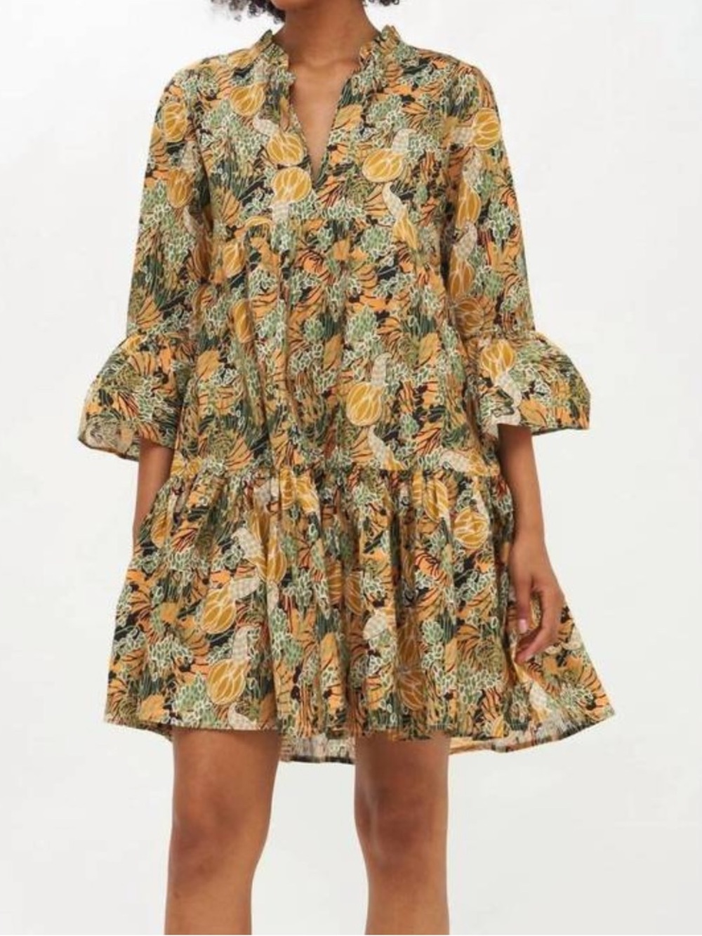NEW Oliphant Bell Sleeve Tiered Mini Dress in Eden Apricot NWT Fall Luxury